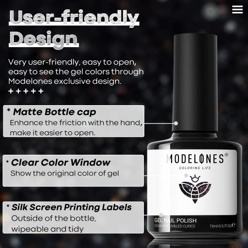 modelones Gel Nail Polish, 15ML Shade of Black Glitter Holiday Gel Polish Soak Off LED Color Nail Polish, 0.5 Fl Ounce - Image 7
