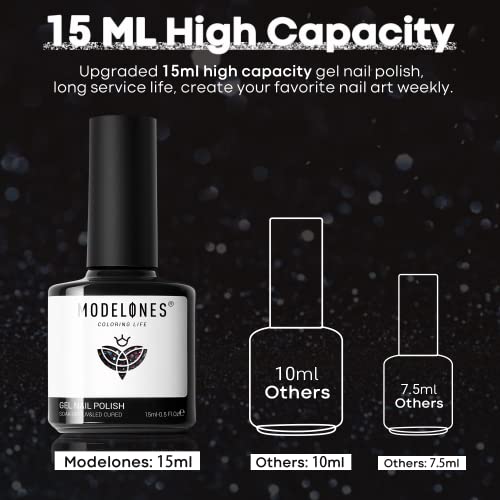 modelones Gel Nail Polish, 15ML Shade of Black Glitter Holiday Gel Polish Soak Off LED Color Nail Polish, 0.5 Fl Ounce - Image 5