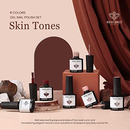 modelones Gel Nail Polish Kit -6 Colors Nude Pink Gel Polish Set Skin Tones Neutral Brown Soak Off Gel Nail Kit Manicure DIY Nail Art Salon Home Gift - Image 2