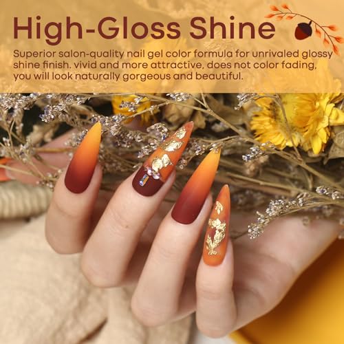 modelones Gel Nail Polish Set- 6 Colors Thanksgiving Day Orange Yellow Nail Polish Color Changing Gel Polish Kit Gray Black Nail Gel Kit Soak Off LED Nail Art Gifts DIY Salon Home - Image 3