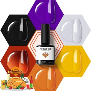modelones Gel Nail Polish Set- 6 Colors Thanksgiving Day Orange Yellow Nail Polish Color Changing Gel Polish Kit Gray Black Nail Gel Kit Soak Off LED Nail Art Gifts DIY Salon Home