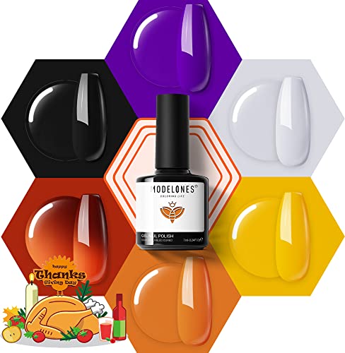 modelones Gel Nail Polish Set- 6 Colors Thanksgiving Day Orange Yellow Nail Polish Color Changing Gel Polish Kit Gray Black Nail Gel Kit Soak Off LED Nail Art Gifts DIY Salon Home