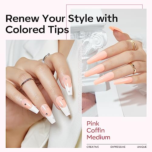 modelones Gel Top and Base Coat, 2Pcs 15ml and Coffin Gel Nail Tips Prep Colored 2 in 1 Soft Nail Tips - Image 4
