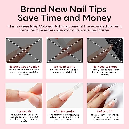 modelones Gel Top and Base Coat, 2Pcs 15ml and Coffin Gel Nail Tips Prep Colored 2 in 1 Soft Nail Tips - Image 6
