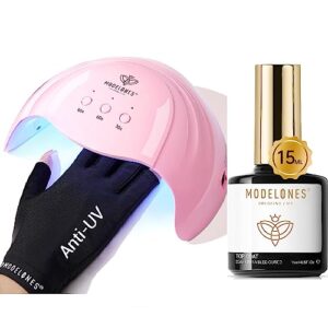 Modelones Professional 48W UV LED Nail Lamp Kit with 15ml No Wipe Top Coat and UV Protective Gloves