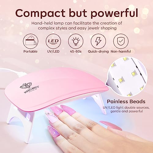 Modelones Poly Nail Gel Kit with Nail Lamp, 6 Colors Poly Nail Extension Gel Complete Kit Glitter Pink Red Builder Nail Gel Nail Strengthen Base Top Coat Set for Nail Art Starter DIY at Home - Image 5