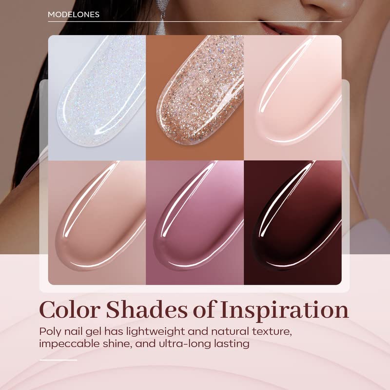 Modelones Poly Nail Gel Kit with Nail Lamp, 6 Colors Poly Nail Extension Gel Complete Kit Glitter Pink Red Builder Nail Gel Nail Strengthen Base Top Coat Set for Nail Art Starter DIY at Home - Image 2