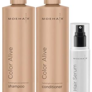 MOEHAIR Trio Kit (Color Alive Shampoo and Conditioner Set - 12 Fl. Oz and Hair Serum - 3.38 Fl. Oz), Combats Frizz | Adds shine I Paraben & Sulfate Free
