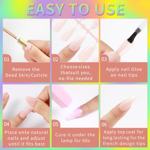 Monja French Tips Medium Square Colord Nail Tips Soft Gel Nail Tips No Need to File 144pcs Pre-French Nails Gel Fake Nails for Nail Extension 10 Sizes Easy to Use - Image 4