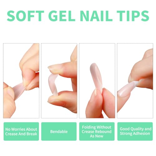 Monja French Tips Medium Square Colord Nail Tips Soft Gel Nail Tips No Need to File 144pcs Pre-French Nails Gel Fake Nails for Nail Extension 10 Sizes Easy to Use - Image 7