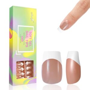 Monja French Tips Medium Square Colord Nail Tips Soft Gel Nail Tips No Need to File 144pcs Pre-French Nails Gel Fake Nails for Nail Extension 10 Sizes Easy to Use