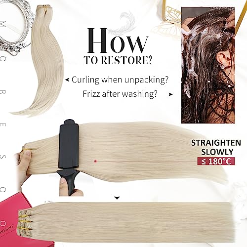 Moresoo Blonde Clip in Hair Extensions Real Human Hair Platinum Blonde Hair Extensions Clip ins Human Hair Blonde Human Hair Clip in Extensions Double Weft 14inch 5Pieces 70G - Image 7