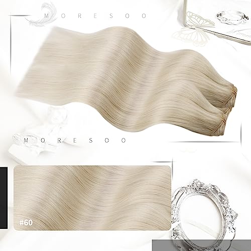 Moresoo Blonde Clip in Hair Extensions Real Human Hair Platinum Blonde Hair Extensions Clip ins Human Hair Blonde Human Hair Clip in Extensions Double Weft 14inch 5Pieces 70G - Image 2