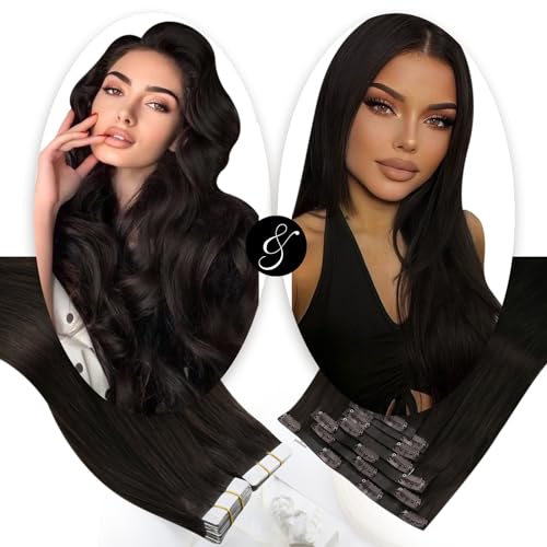 Moresoo Seamless Clip in Hair Extensions Human Hair Brown with Tape in Hair Extensions Human Hair Brown (7pcs/120g+20pcs/50g) 20inch Bundle