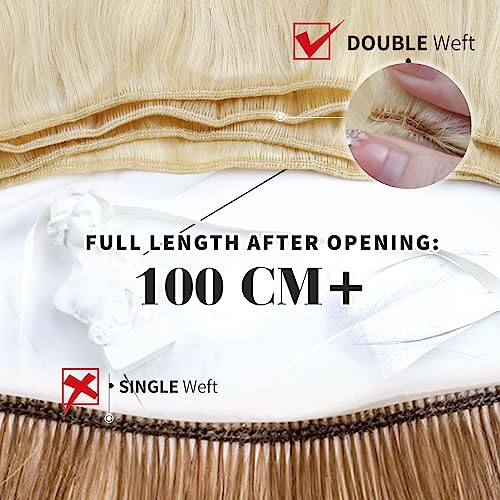 Moresoo Sew in Hair Extensions Blonde Highlight Remy Weft Hair Extensions Human Hair Ash Blonde with Blonde Highlight Double Weft Sew in Weft Extensions Human Hair 14Inch 100G - Image 3
