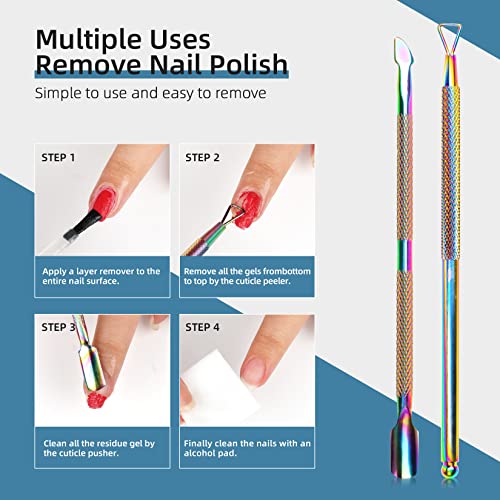 Morovan Cuticle Pusher and Spoon Nail Cleaner Triangle Cuticle Pusher Double Ended Gel Nail Polish Cuticle Remover Tool Stainless Steel Manicure Tools for Fingernails and Toenails - Image 4