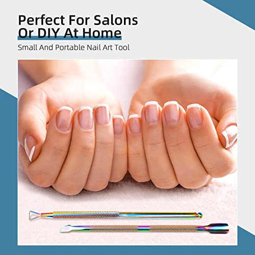 Morovan Cuticle Pusher and Spoon Nail Cleaner Triangle Cuticle Pusher Double Ended Gel Nail Polish Cuticle Remover Tool Stainless Steel Manicure Tools for Fingernails and Toenails - Image 5
