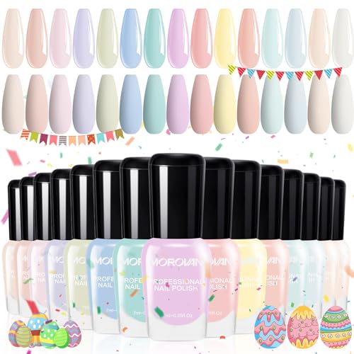 Morovan Fingernail Nail Polish Set: 15 Colors Spring Pastel Macaron Nail Polish Kit Quick Dry Toe Finger Nail Polish Pcak Easter Gift For Women Girl