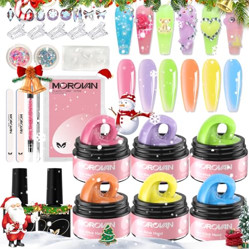 Morovan Solid Builder Gel for Nails: 6 Colors Hard Gel 15g Non Sticky Builder Gel For Nail Extension and 3d Sculpting Gel for Nail Art Best for Beginners at Home or Salon