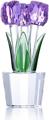 Movdyka Tulips Glass Flowers Figurines Crystal Decor Collectibles Crystal Purple Flowers Bouquet Ornaments Tulip Gifts for Women on Anniversary Wedding Christmas Valentines Mothers Day