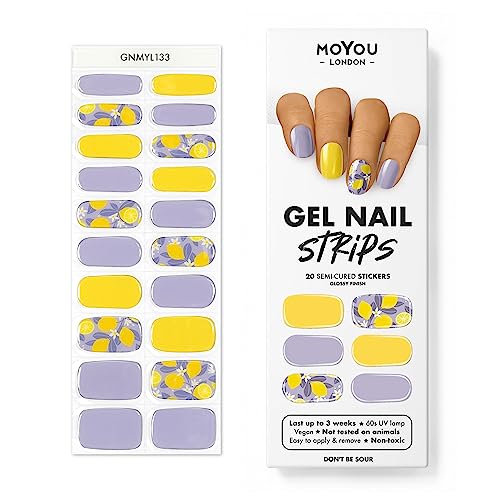 MOYOU LONDON Semi Cured Gel Nail Strips, 20 Pc. Gel Wraps for Nails, Get 1 Free UV Lamp when you Get 2 or More, Easy Apply & Remove for Salon-Quality Manicure - Don't be sour