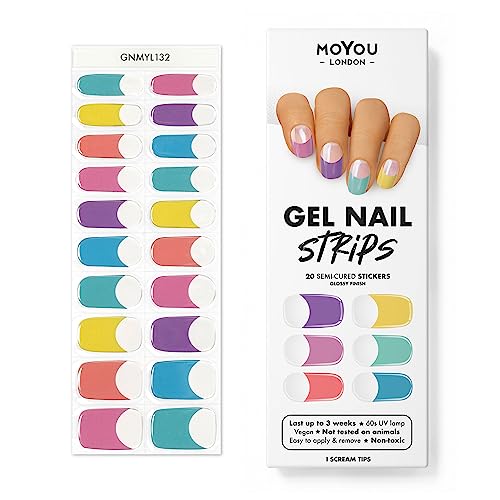 MOYOU LONDON Semi Cured Gel Nail Strips, 20 Pc. Gel Wraps for Nails, Get 1 Free UV Lamp when you Get 2 or More, Easy Apply & Remove for Salon-Quality Manicure - I scream tips