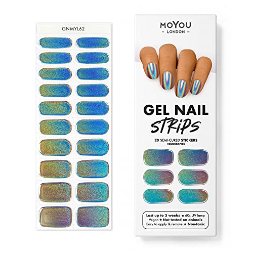 MOYOU LONDON Semi Cured Gel Nail Strips, 20 Pc. Gel Wraps for Nails, Get 1 Free UV Lamp when you Get 2 or More, Easy Apply & Remove for Salon-Quality Manicure - Prism Break