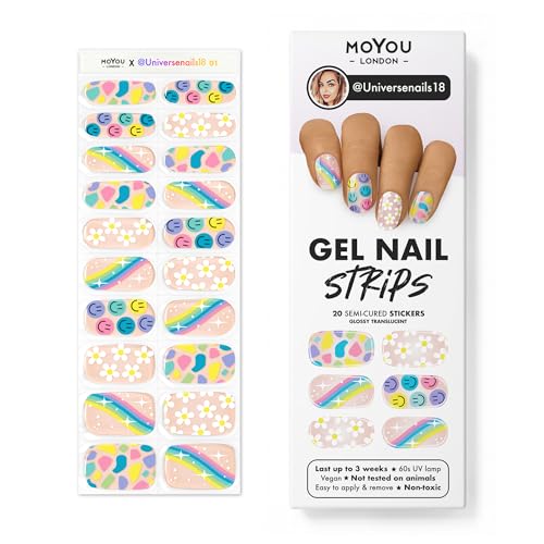 MOYOU LONDON Semi Cured Gel Nail Strips, 20 Pc. Gel Wraps for Nails, Get 1 Free UV Lamp When You Get 2 or More, Easy Apply & Remove for Salon-Quality Manicure - universenails18 01