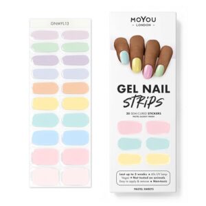 MOYOU LONDON 20 Piece Semi-Cured Gel Nail Strips Kit with Free UV Lamp for Effortless At-Home Manicures