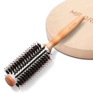 MR.GREEN Professional Round Hair Brush 3-inch Diameter with Natural Boar Bristles and Ergonomic Wooden Handle