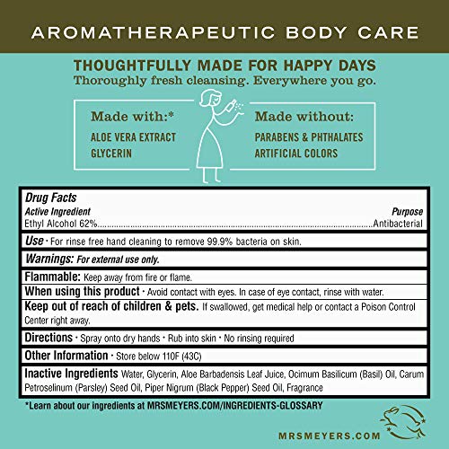 MRS. MEYER'S CLEAN DAY Antibacterial Hand Sanitizer Spray, Travel Size, Removes 99.9% of Bacteria, Basil, 2 oz - Pack of 4 - Image 8