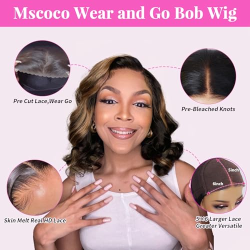 mscoco Bob Wig Human Hair 5×6 Highlight Body Wave Lace Front Wigs Human Hair Pre-bleached knots Bob Wig Human Hair Glueless 1B/2/30 Wigs Human Hair for Black Women Body Wave Human Hair Wig - Image 3