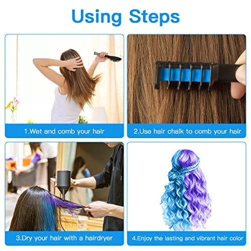 MSDADA Washable Blue Purple Hair Chalk Comb for Kids Temporary Hair Color Dye - Image 4