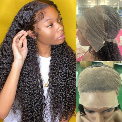 MSGEM 13x4 Kinky Curly Full Lace Frontal Wigs Human Hair 30 inch Brazilian Kinky Curly HD Lace Frontal Wigs for Black Women 180% Density Virgin Human Hair Pre Plucked with Baby Hair Natural Color