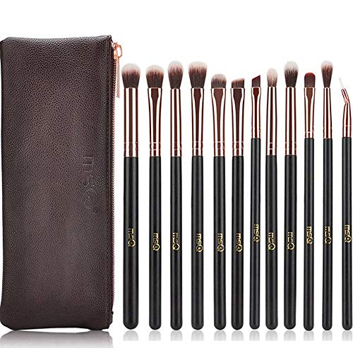MSQ Eyeshadow Brushes 12pcs Eye Make Up Brush Set with Bag (PU Leather Pouch) Soft Synthetic Hairs for Eyeshadow, Eyebrow, Eyeliner, Blending, Best Gifts - Rose Gold
