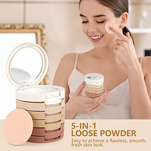 Multi-layer 5 Colour Makeup Powder Compact Powder Make up Contour Face Bronzing Foundation Correcting Pressed Powder - Facial Base Contouring Beauty Cosmetics Bronzer Pallet Palette - Image 7