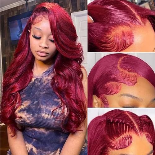 Muokass 99j Burgundy Body Wave 13x6 HD Lace Front Wigs for Black Women Human Hair 250% Density Lace Frontal Wigs Glueless Wigs Human Hair Pre Plucked 28 Inch