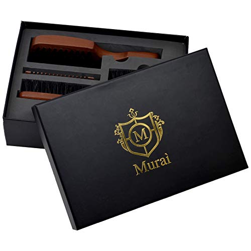 Murai Beard Kit for Men Gift Set Mens Beard Grooming Kit - Military Paddle Hair Brush, Large Handle Beard Brush, Pocket Sized Oval Beard Brush, Wood Beard Comb, and Hairbrush Cleaner - Image 2