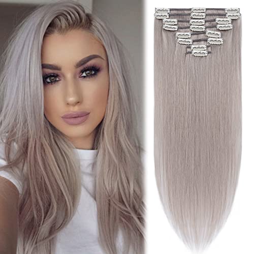 MY-LADY 10 Inch Gray Balayage Human Hair Clip In Extensions 50g 8pc Set