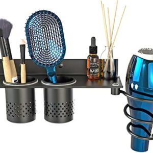 MyLifeUNIT Wall Mount Hair Dryer Holder with 2 Cups and Organizing Shelf