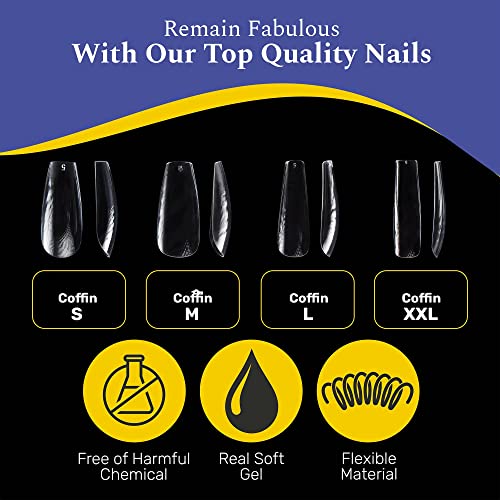 NABulous Soft Gel Coffin Shaped Gel Nail Tips Long Length - Durable Full Cover Nail Tips - Made From Real Soft Gel, 10 Sizes, 500 Pieces - Easy To Remove (Coffin Long) - Image 5