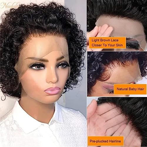 Nadula 10 Inch Short Bob Curly Pixie Cut 13x1 HD Lace Front Human Hair Wig 150% Density - Image 3