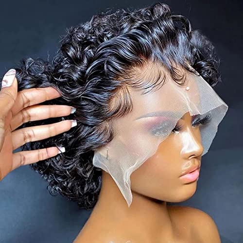 Nadula 10 Inch Short Bob Curly Pixie Cut 13x1 HD Lace Front Human Hair Wig 150% Density