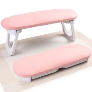 Nail Arm Rest, Professional Foldable PU Leather Nail Hand Rest with PVC Table Mat for Acrylic Nails, Soft Nail Hand Pillow Non-slip for Manicure Salon Use (higher-Pink)