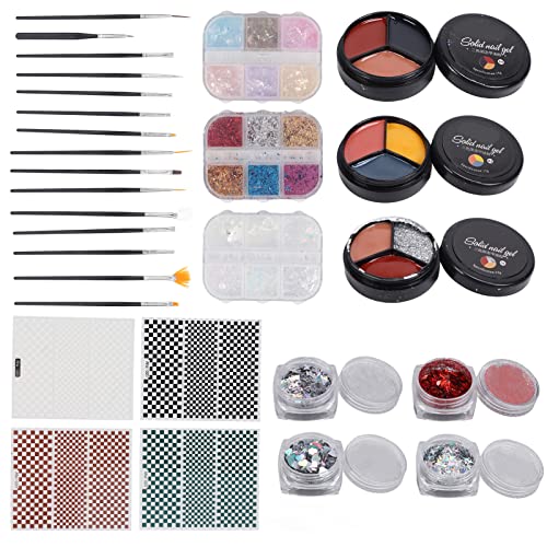 Nail Art Kit, 29pcs Nail Art Tool Kit, Nail Design Tools Kit with Solid Gel Polish Glitter Sequins Sticker Nail Art Brush Set for Nail Artist