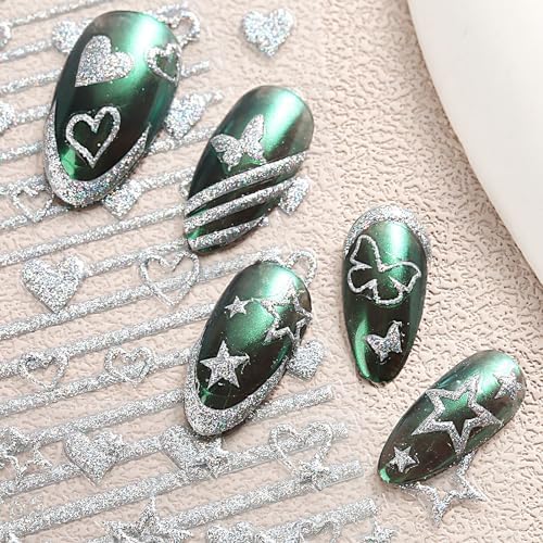 Silver Glitter French Tip Nail Art Stickers 8 Sheets DIY Crafts for Women - Image 6