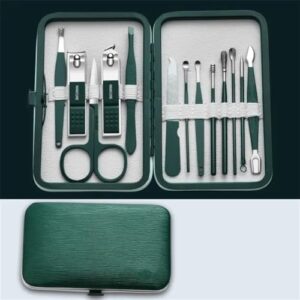 8-Piece Manicure Tool Kit, Blackish Green PU Leather Case, Essential Grooming Set