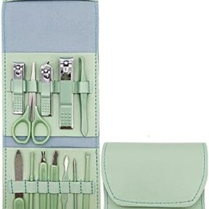 Nail Clipper Set, 12PCS Manicure Set Fingernail Clippers Kit Fashion Color Green Stainless Steel Pedicure and Manicure Kit with Green PU Leather Case