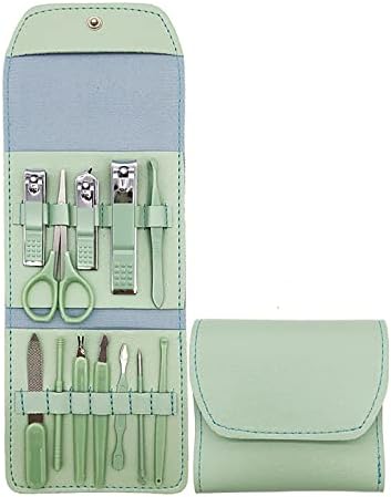 Nail Clipper Set, 12PCS Manicure Set Fingernail Clippers Kit Fashion Color Green Stainless Steel Pedicure and Manicure Kit with Green PU Leather Case