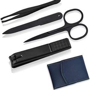 Nail Clipper Set with Nail File & Carrying Case Fingernail Clippers Toenail Cutter Manicure Grooming Kit for Travel Outdoor 4 Pcs Blue